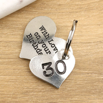 30th Birthday Gift Personalised Heart Two Pc Key Ring, 4 of 8
