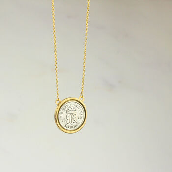Personalised 80th Birthday Gold Tone Sixpence Necklace, 7 of 9
