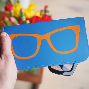 Blue And Orange Print Leather Glasses Case, 4 of 10