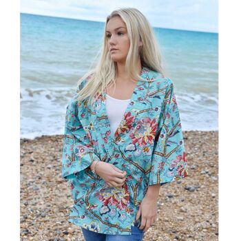Blue Orchid Print Cotton Summer Jacket, 3 of 4