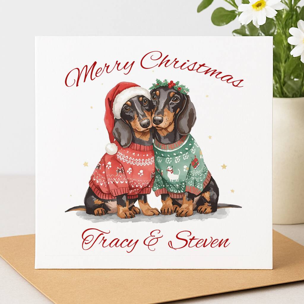 Personalised Dachshund Couple Christmas Card