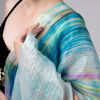 100% Mulberry Silk Scarf – Light Green And Rainbow In Gift Box, 3 of 8