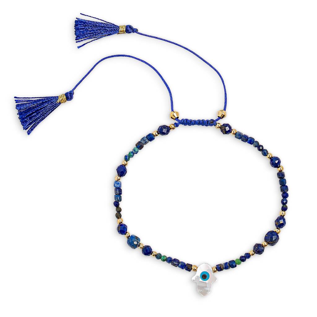 Blue Lapis Stone Hamsa Charm Adjustable Bracelet, 1 of 1