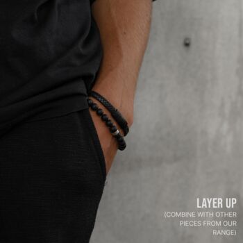 Men's Black Braided Leather Bracelet, 8 of 9