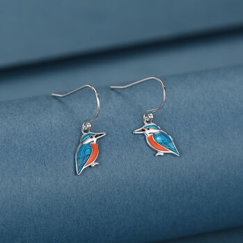 Sterling Silver Kingfisher Enamel Drop Earrings, 3 of 10