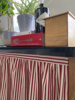 Velcro Sink Skirt, Red Ticking Stripes Cabinet Curtain Bespoke, 6 of 9