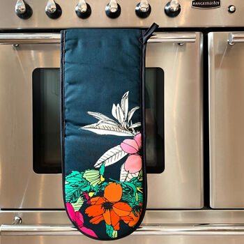 Cherry Blossom Navy Floral Double Oven Mitt, 7 of 11
