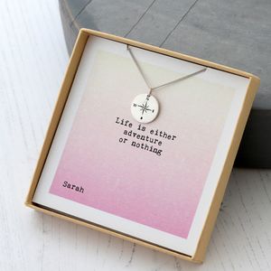 Life Is A Great Adventure Compass Necklace Personalised