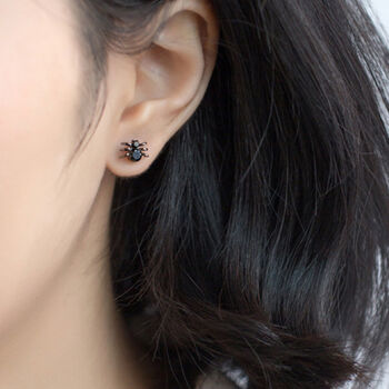 Sterling Silver Black Crystal Spider Stud Earrings, 2 of 5