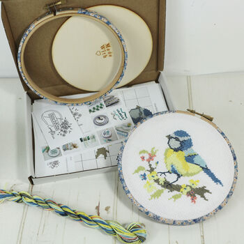 Blue Tit And Blossom Cross Stitch Wall Hanging Kit, 5 of 12