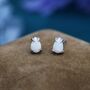 White Opal Droplet Stud Earrings In Sterling Silver, thumbnail 3 of 11
