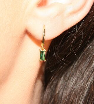 Emerald Hoop Earrings Gift For Her May Birthday, 4 of 6