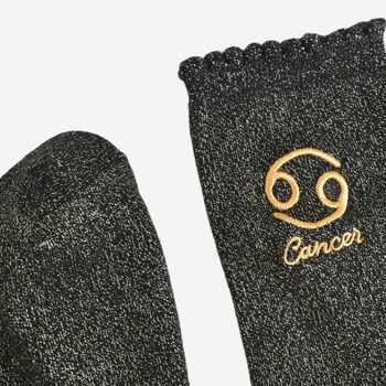 Women's Glitter Socks Black Gold Zodiac Cancer, 3 of 5