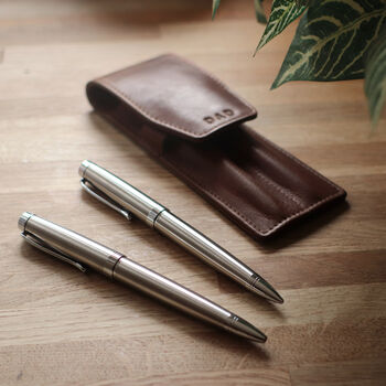 Pen Pencil Set With Personalised Vintage Leather Case, 3 of 9