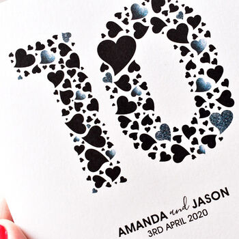 Personalised Love Hearts 10th Anniversary Card, 2 of 3