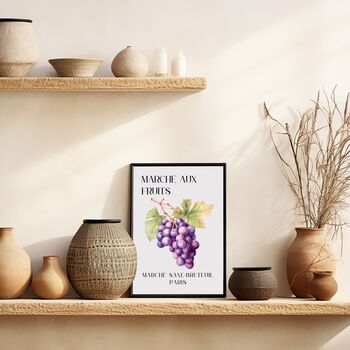 French Fruit Market Art Print Poster, France, Fruit, Grape, Hand Drawn, 2 of 4