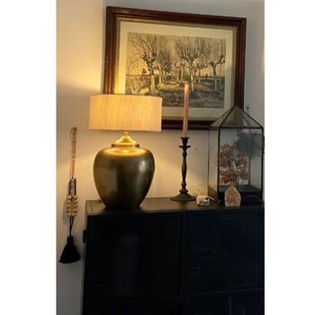 Deimas Lamp, Antique Brass Linen Shade, 3 of 4