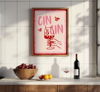 Cin Cin Wall Art Print Happy Hour Kitchen Disco, 3 of 8