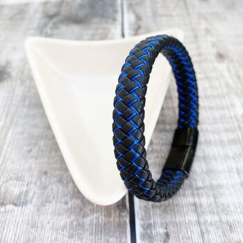 Tread Leather Bracelet Black And Blue, 2 of 3