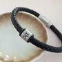 Steel 11th Wedding Anniversary Gift For Him – Leather And Stainless Steel Bracelet, thumbnail 1 of 4