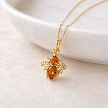Personalised Gold Plated Sterling Silver Amber Bee Pendant Necklace, 4 of 10