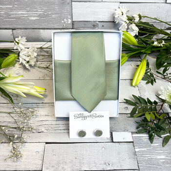 Dusty Sage Wedding Tie Set, 8 of 10