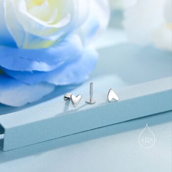 Tiny Heart Flat Back Earrings In Sterling Silver, 4 of 11