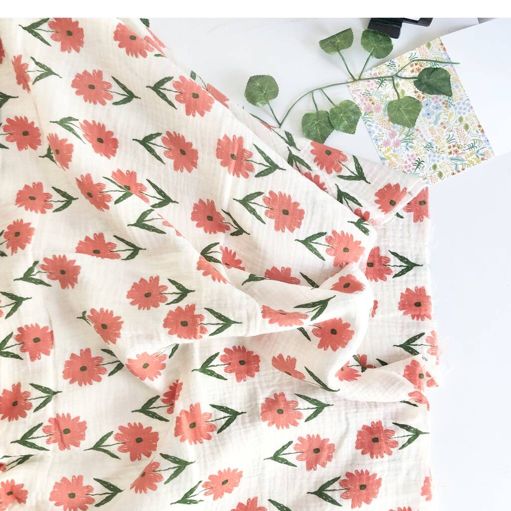 Personalised Baby Blankets, Red Floral Muslin Blanket By Mustard Monday