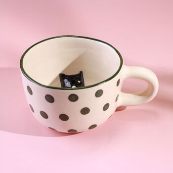 G Decor Handmade And Hand Painted Peekaboo Cats Polka Dot Mug Collection, 5 of 8
