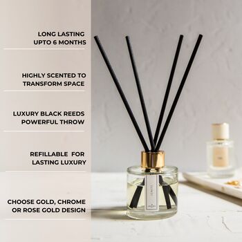 Long Lasting Luxury Reed Diffuser | Up To Six Months | Alcohol Free | Essential Oils | Rose Gold, Gold Or Silver, 2 of 12