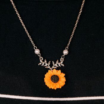 Sunflower Daisy Charm Flower Pearl Floral Necklace, 7 of 8