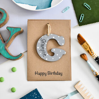 Personalised Grampie Birthday Card Wooden G Letter, 2 of 6