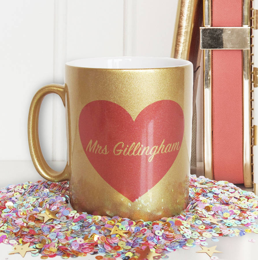 Personalised Name Heart Gold Glitter Mug By Chips Sprinkles Notonthehighstreet Com
