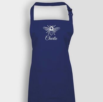 Personalised Bee Apron In Navy Blue, 4 of 5