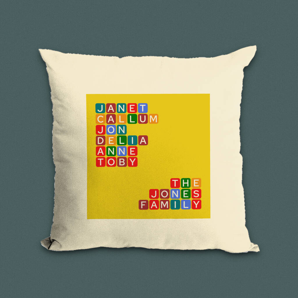 Personalised Family Cushion Names And Surname Gift By elevencorners