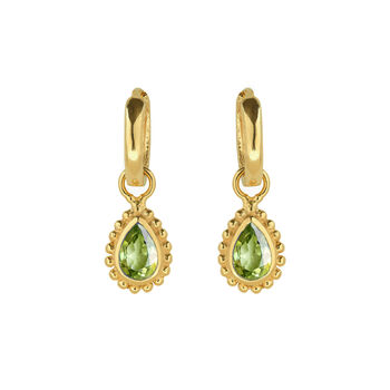August Birthstone Peridot Gold Plated Huggie Hoop Earrings, 2 of 12