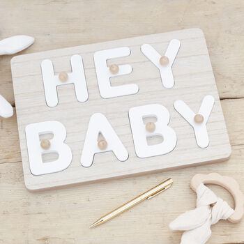 Hey Baby Wooden Puzzle Baby Shower Guest Book, 3 of 3