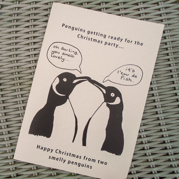 Joke Penguin Perfume Christmas Card, 2 of 2