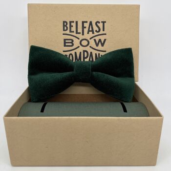 Velvet Bow Tie In Bottle Green, 2 of 2