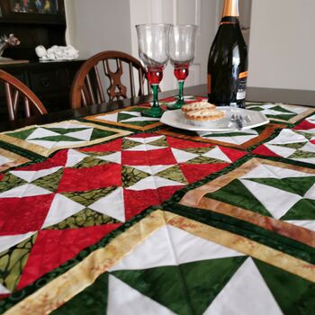 Patchwork Table Runner, Deep Reds, Greens And Browns, 6 of 8