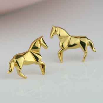 Sterling Silver And Gold Plated Origami Horse Earrings, 2 of 6