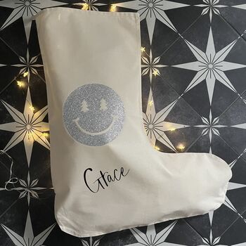 Personalised Glitter Smiley Face Christmas Stocking, 4 of 5