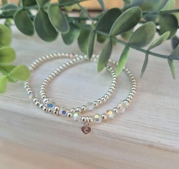 Sterling Silver April Crystal Personalised Heart Bracelet Set Of Two Stacking Bracelets: April Birthstone Stacking Jewellery, 6 of 6