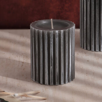 G Decor Scented Grooved Woody Dark Grey Pillar Candle, 3 of 5