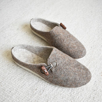 Wool Mule Style Slippers With Toggle Oak Brown, 3 of 5