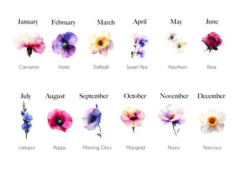 18th Birthday Birth Month Flowers Print, 2 of 2