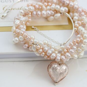 Pale Pink Murano Heart Statement Necklace, 4 of 6