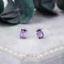 Sterling Silver Amethyst Purple Oval Cz Stud Earrings, thumbnail 1 of 12