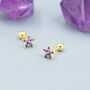 Sterling Silver Purple Amethyst Cz Flower Barbell Earrings, thumbnail 3 of 12