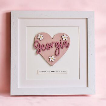 Wooden Pink Floral New Baby Name Print, 3 of 4